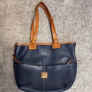 Dooney & Bourke Navy Tote with Tan Leather Trim